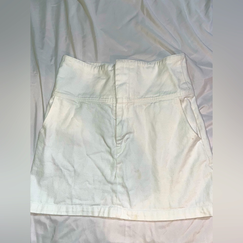 High waisted white jean skirt